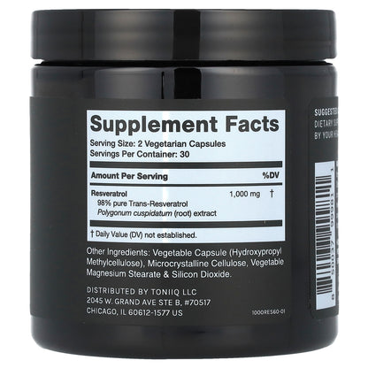 Toniiq, Resveratrol 1000, 60 Capsules (500 mg per Capsule)
