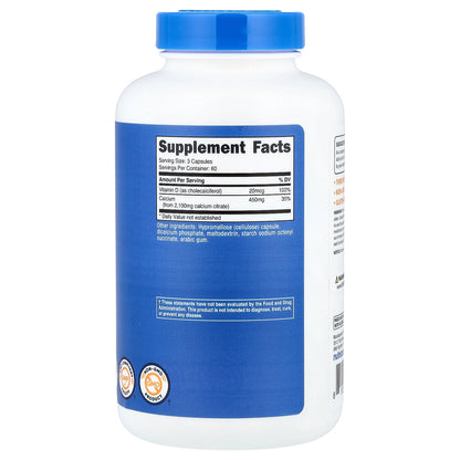 Nutricost, Calcium Citrate + Vitamin D, 180 Capsules