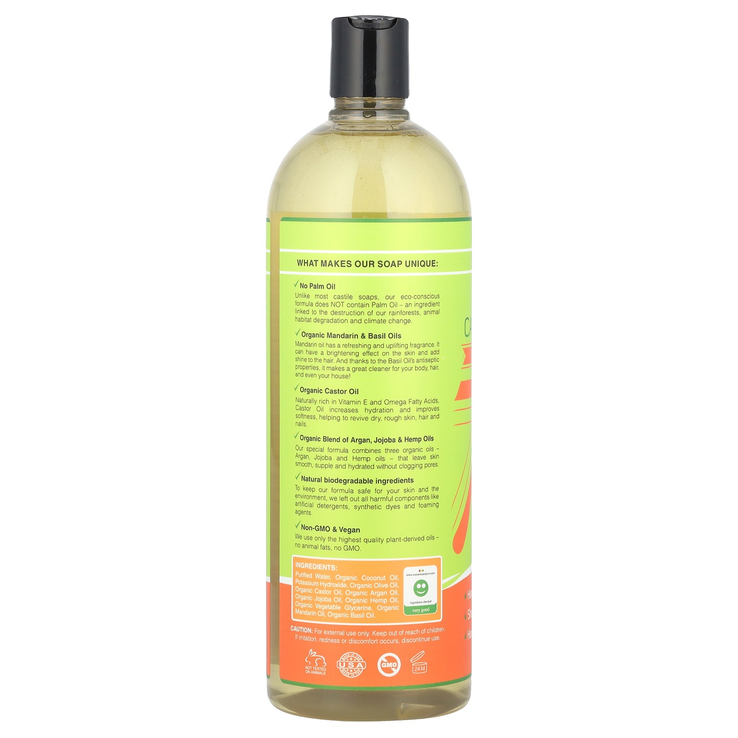 Seven Minerals, Pure Castile Soap, Mandarin & Basil, 33.8 fl oz (1 l)