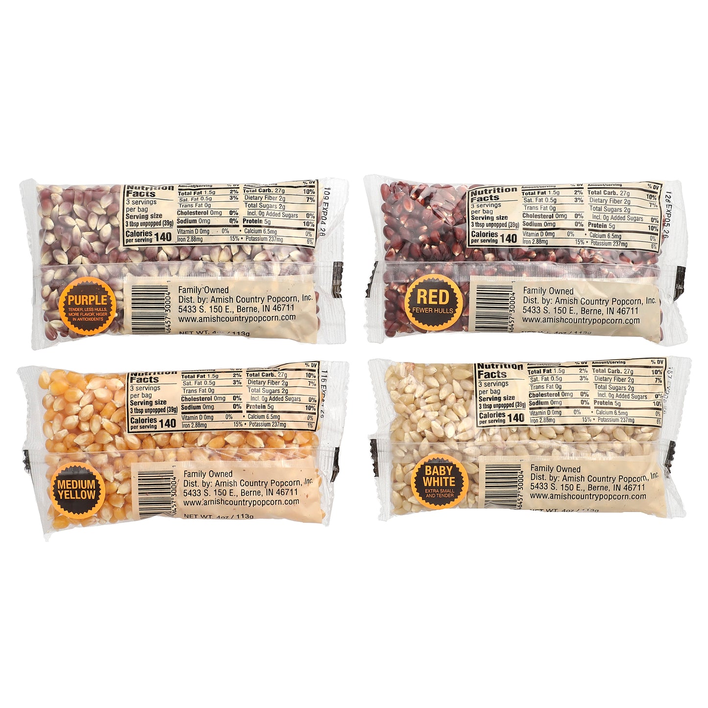Amish Country Popcorn, Variety Set Popcorn , 4 Pack, 4 oz (113 g) Each