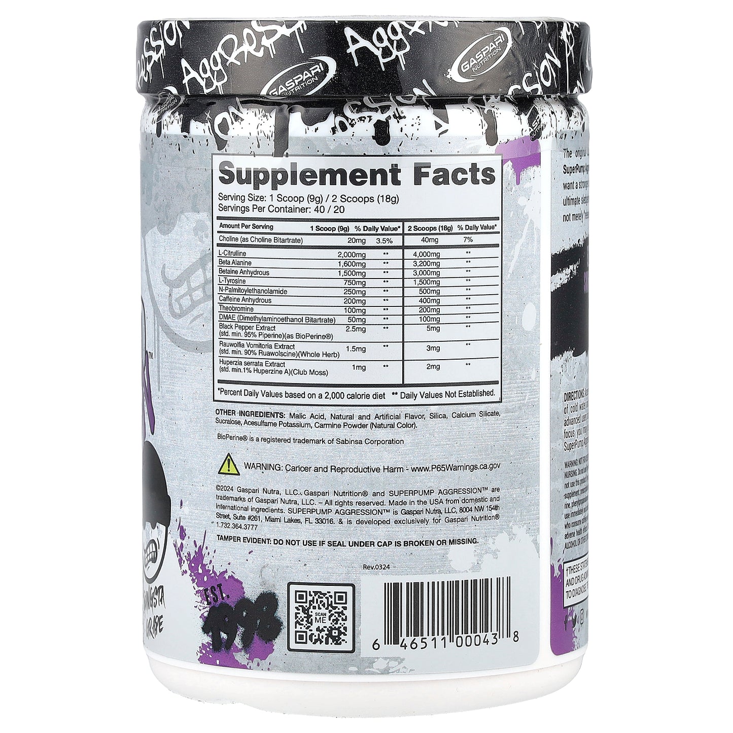 Gaspari Nutrition, SuperPump Aggression™, Pre-Workout, Gangsta Grape, 360 g