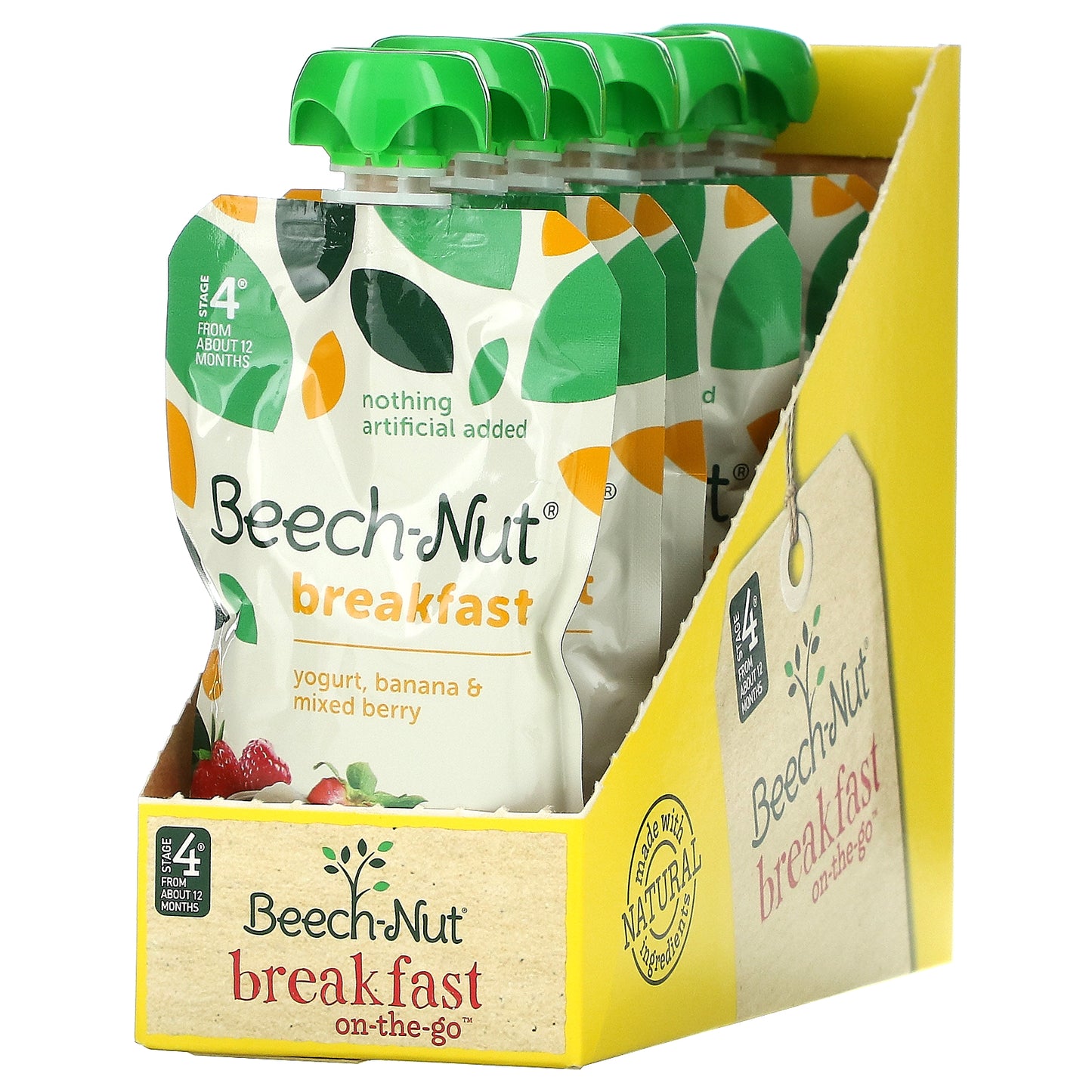 Beech-Nut, Breakfast, 12+ Months, Yogurt, Banana & Mixed Berry, 12 Pouches, 3.5 oz (99 g) Each