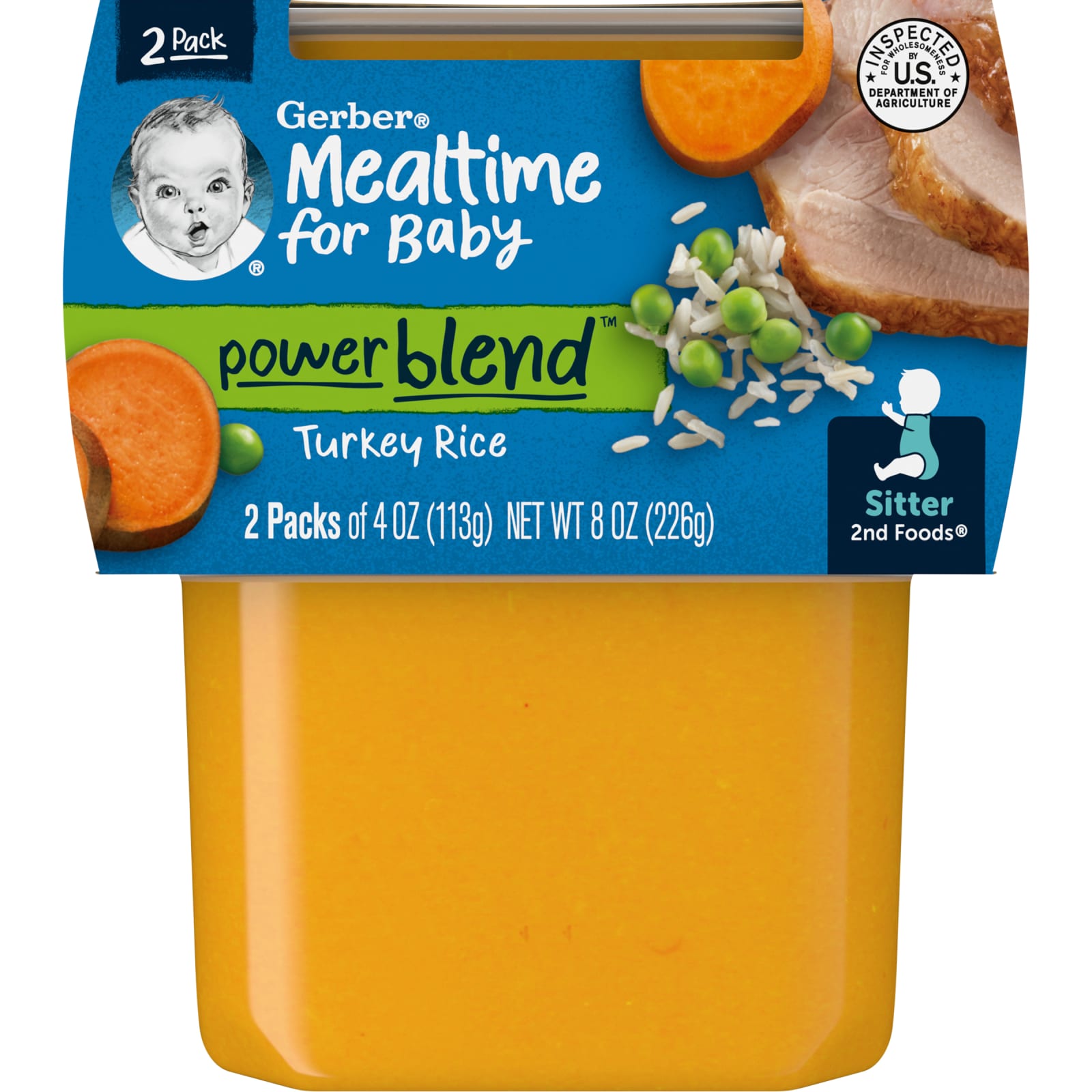 Gerber, Mealtime for Baby, Power Blend, 2nd Foods, Turkey Rice, 2 Pack, 4 oz (113 g) Each