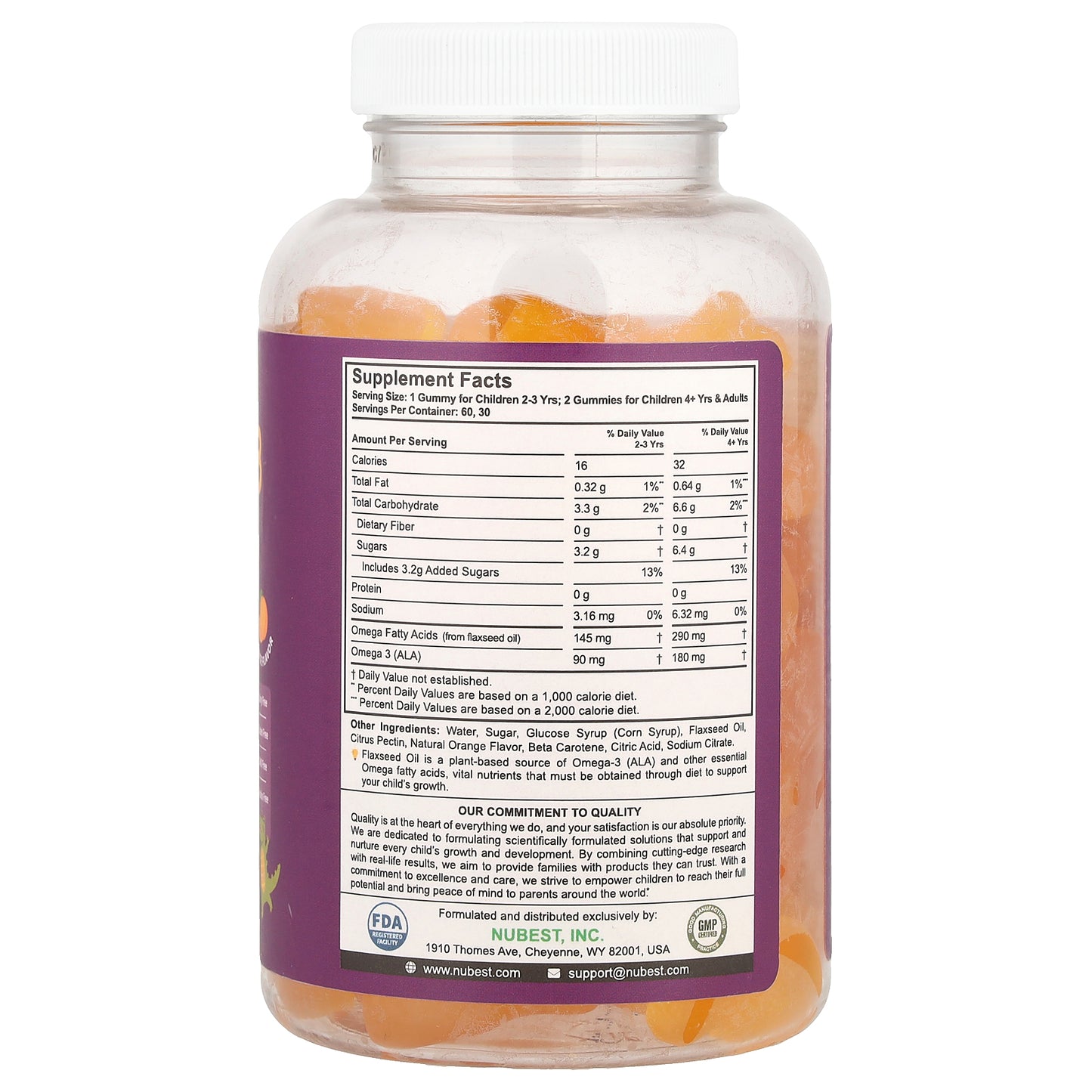 NuBest, Omega-3 Gummies + ALA from Flaxseed Oil, Age 2+, Orange, 60 Gummies