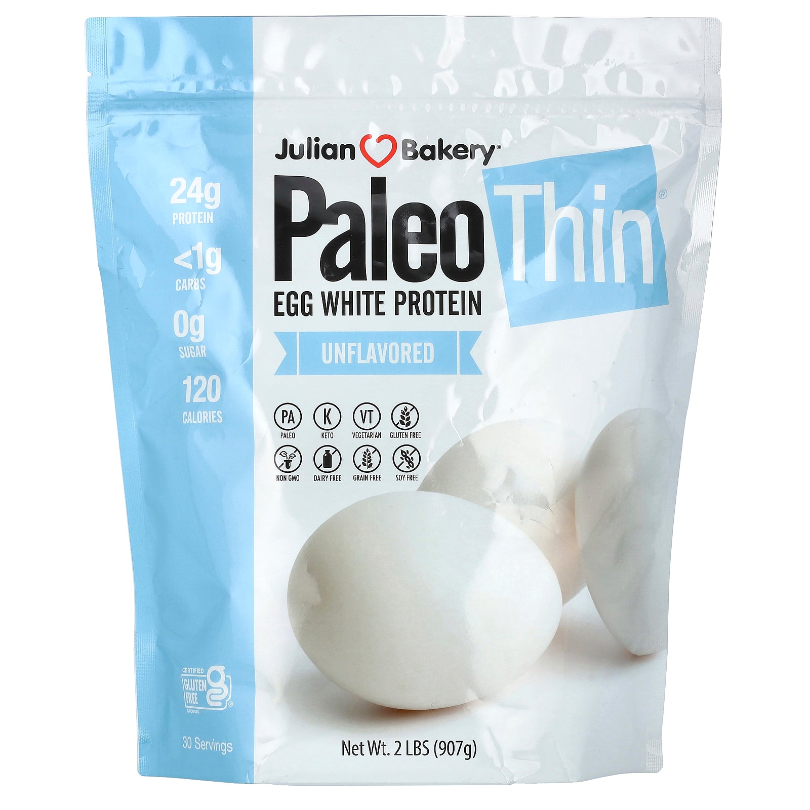 Julian Bakery, Paleo Thin, Egg White Protein, Unflavored, 2 lbs (907 g)