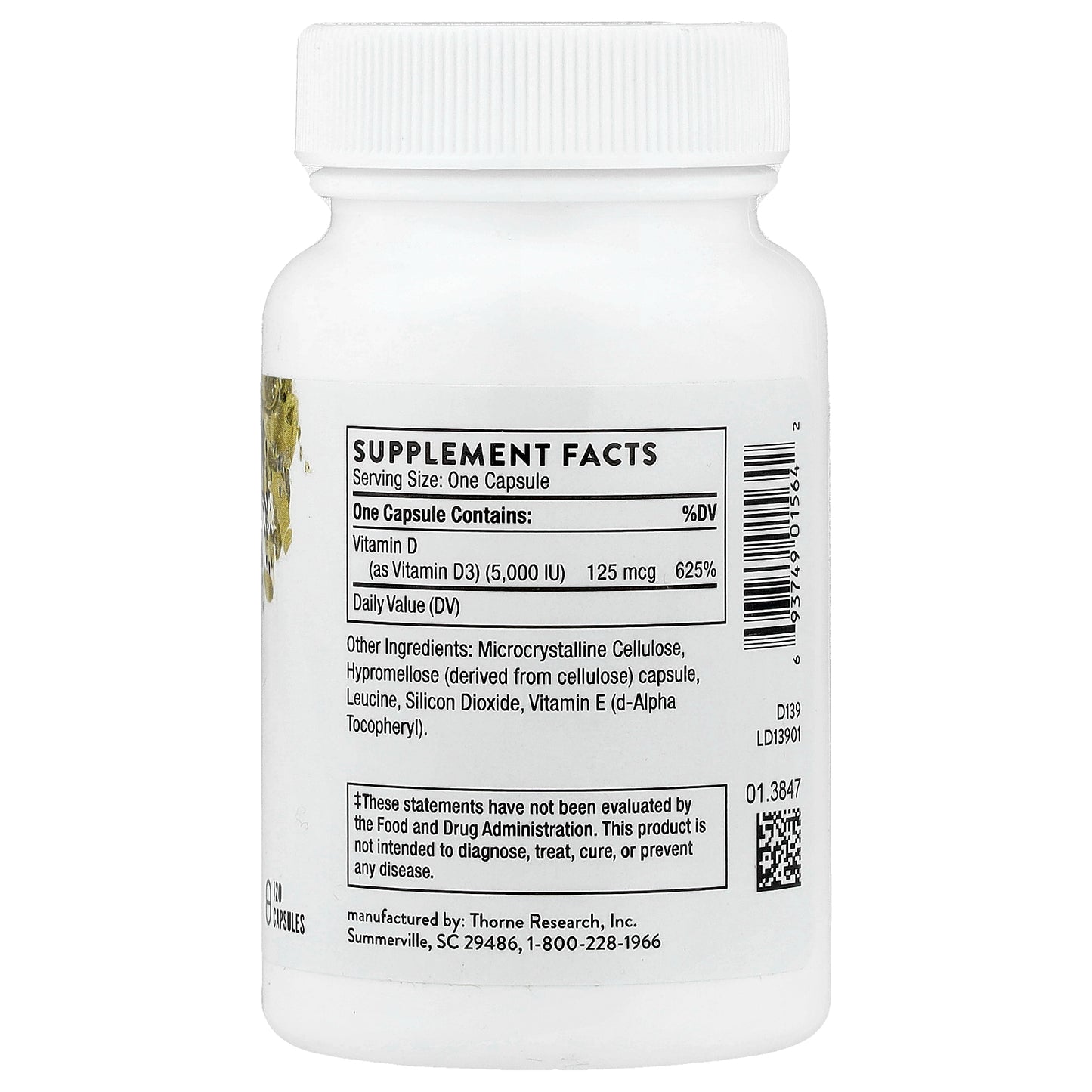 Thorne, D-5,000, 120 Capsules (125 mcg per Capsule)