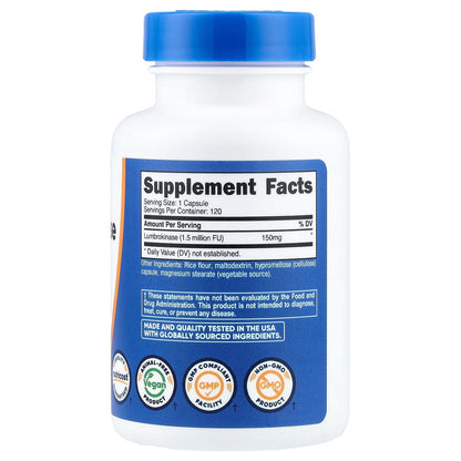 Nutricost, Lumbrokinase, 150 mg, 120 Capsules