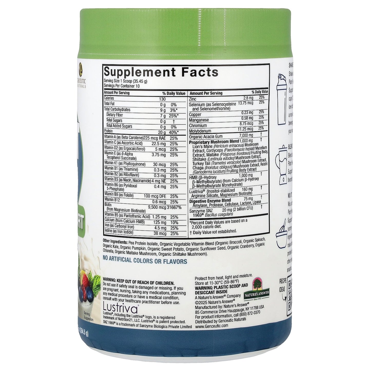 Genceutic Naturals, Clean Vegan Plant Head®, GLP-1 Support, Smoothie Mix, Unflavored, 12.5 oz (354.5 g)