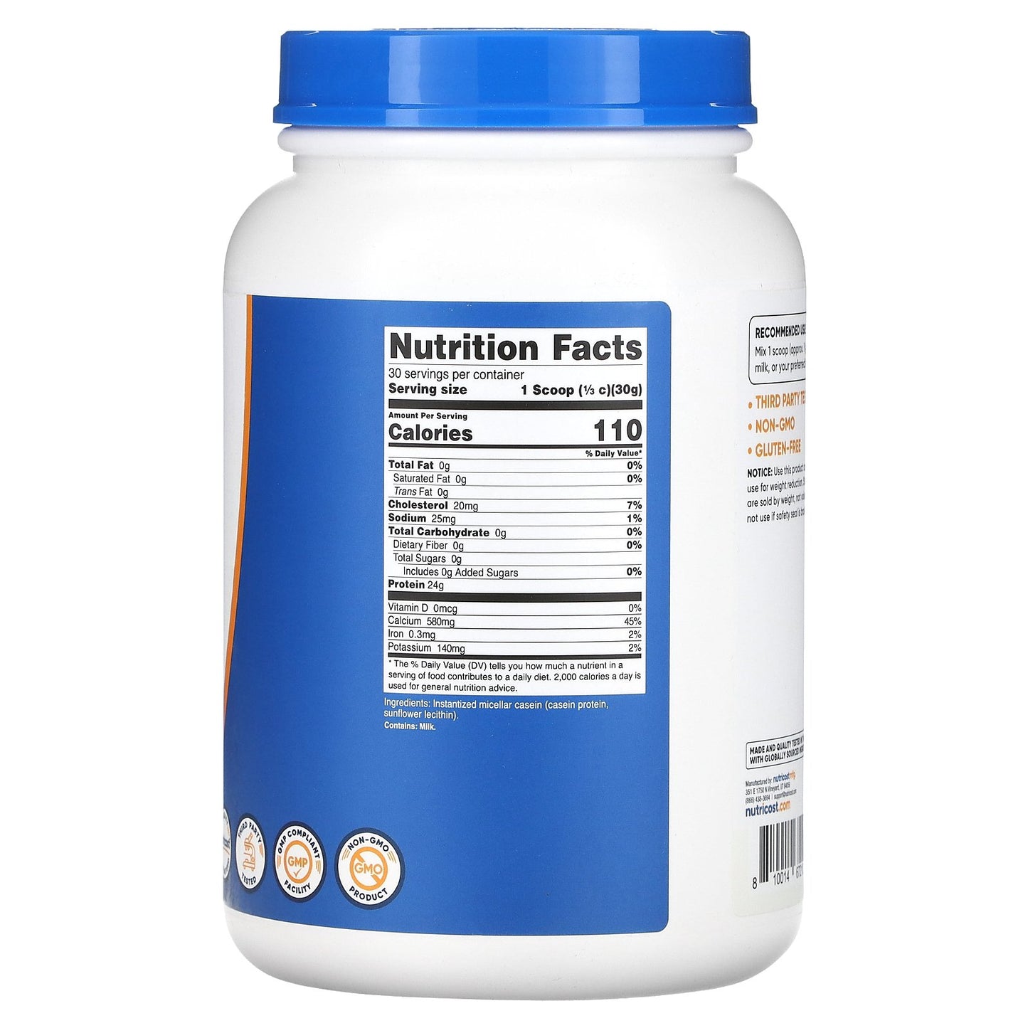 Nutricost, Casein Protein, Unflavored, 2 lb (907 g)