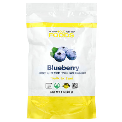 California Gold Nutrition, Foods, Freeze-Dried Blueberry, Ready to Eat Whole Freeze-Dried Berries, 1 oz (28 g)