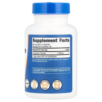 Nutricost, L-Carnitine Tartrate, 60 Capsules (500 mg per Capsule)