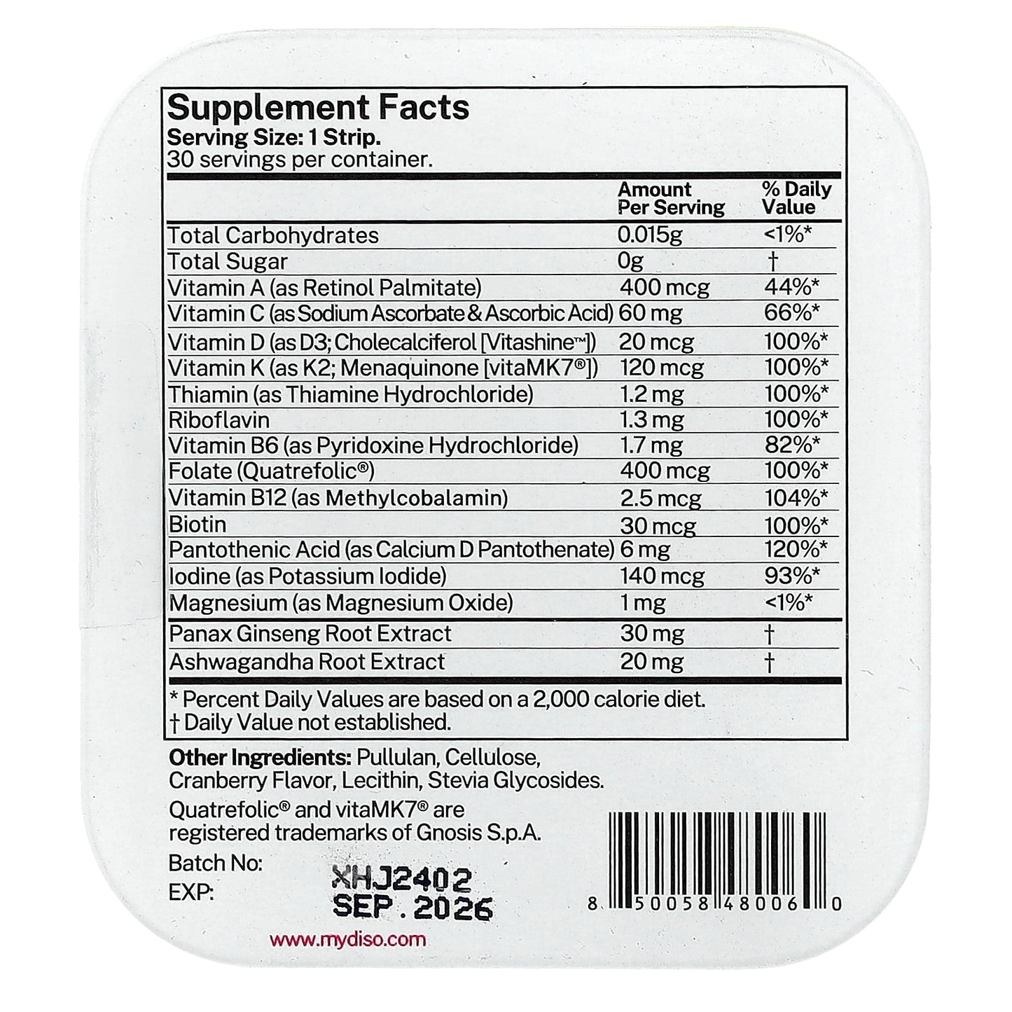 Diso, M-Vit, Cranberry, 30 Oral Strips