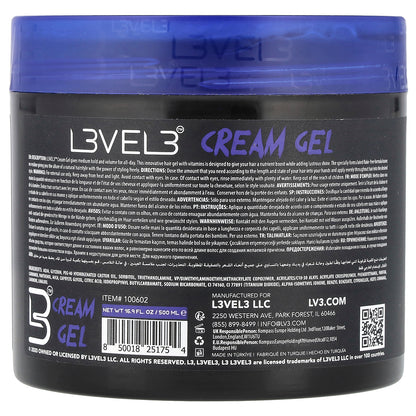 Level 3, Cream Gel, Infused with Vitamin B5, 16.9 fl oz (500 ml)