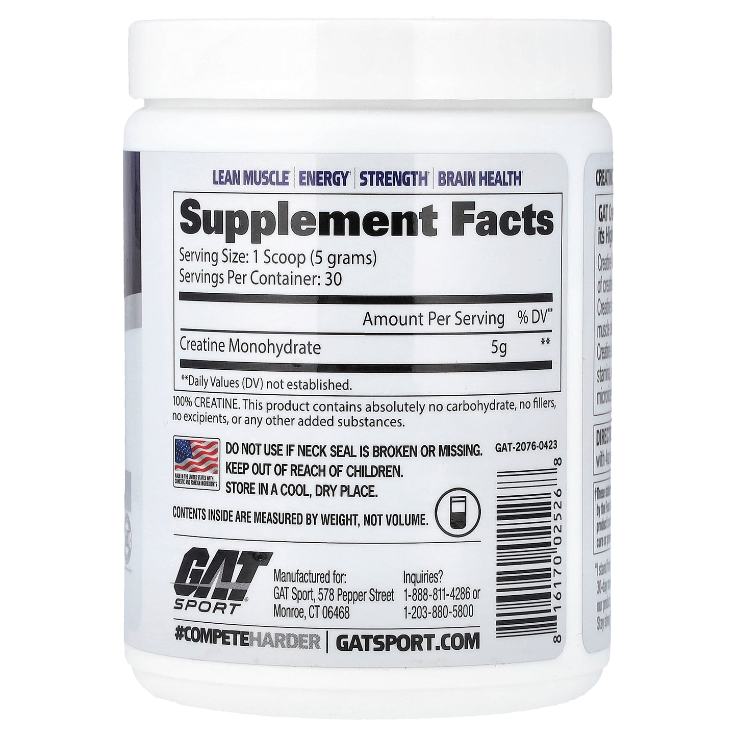 GAT, Sport, Essentials, Creatine Powder, Unflavored, 5.3 oz (150 g)