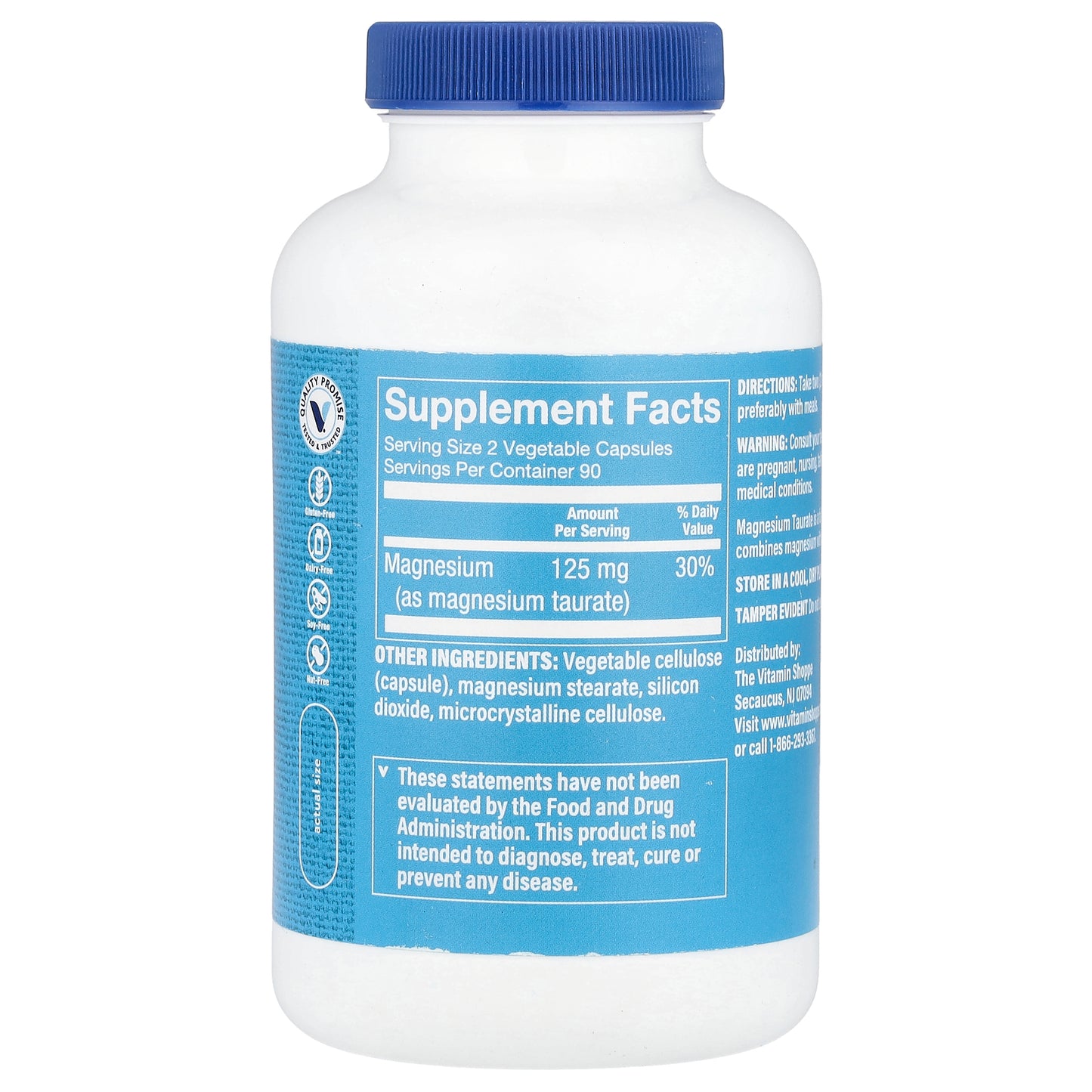 The Vitamin Shoppe, Magnesium Taurate, 125 mg, 180 Vegetable Capsules