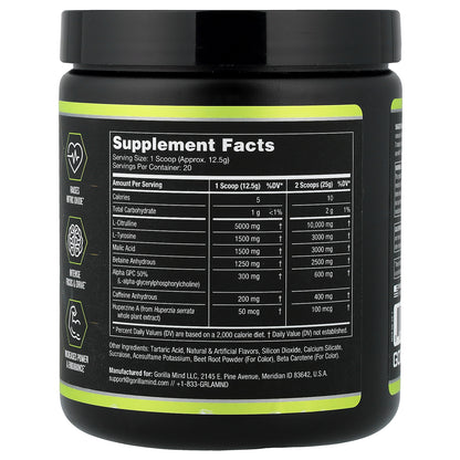 Gorilla Mind, Mode® Base, Pre-Workout Formula, Sour Gummy Worm, 0.55 lb (250 g)