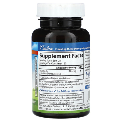 Carlson, Vitamin K2, 90 mcg, 120 Soft Gels