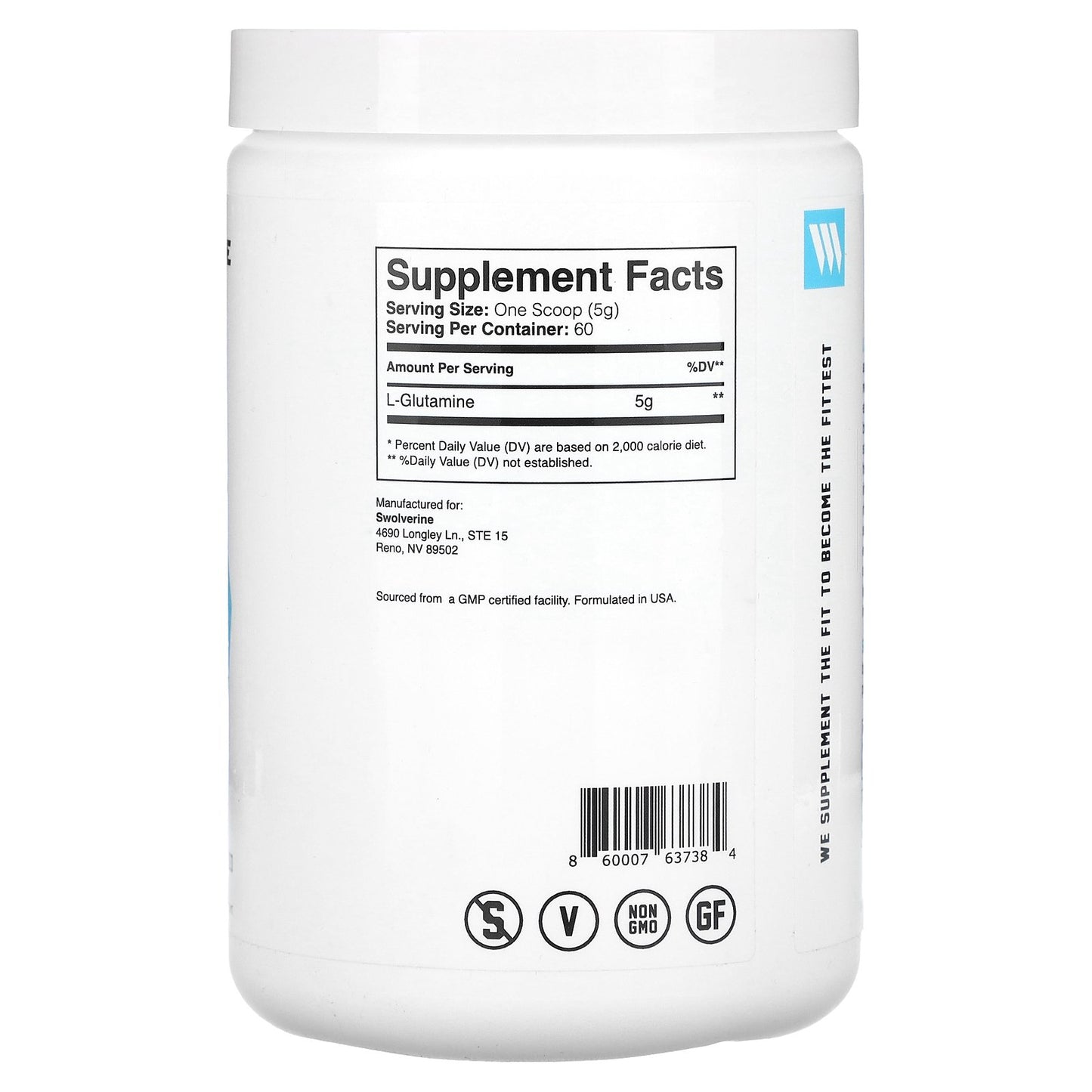 Swolverine, L-Glutamine, Unflavored, 10.58 oz (300 g)