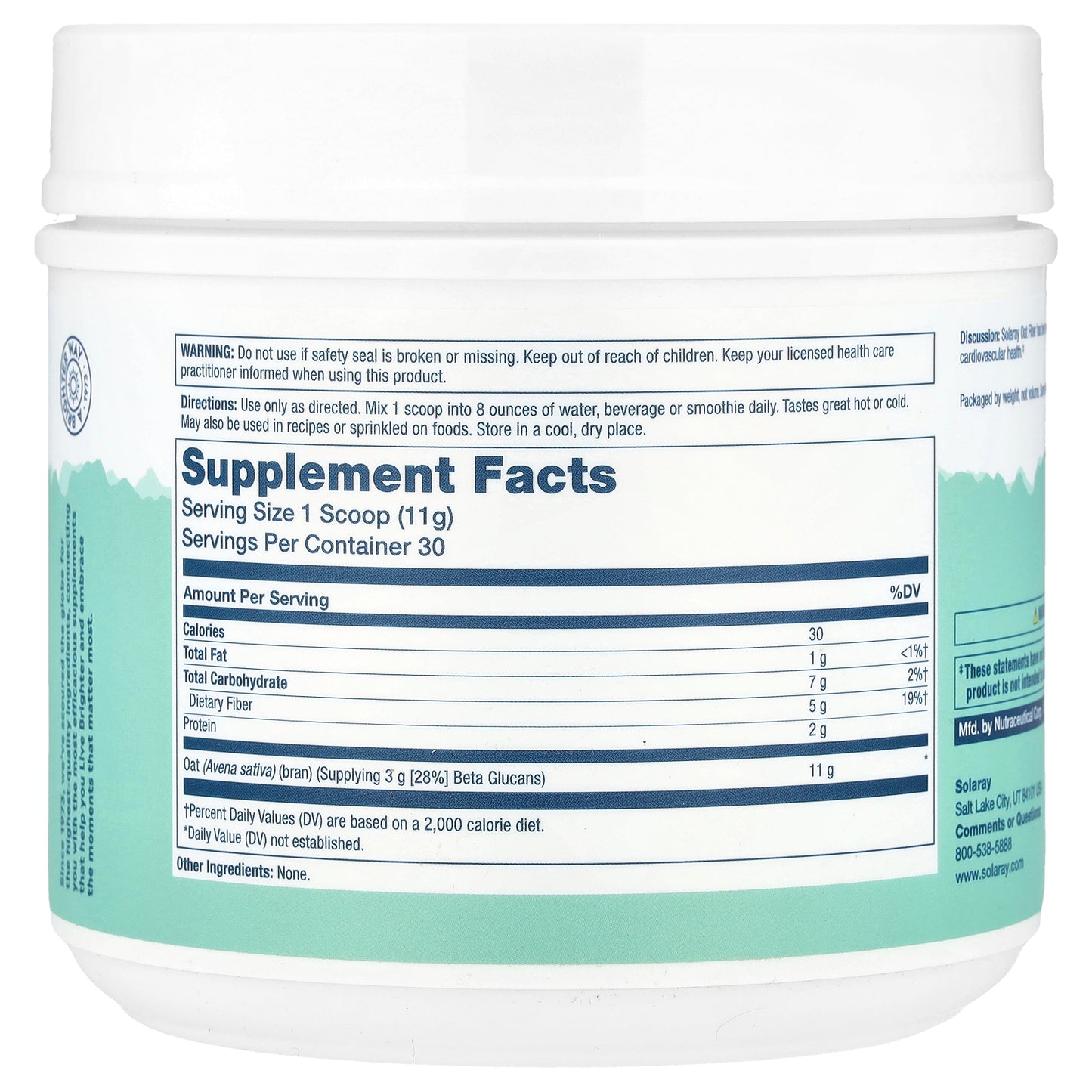 Solaray, Oat Fiber Powder, Unflavored, 11.6 oz (328 g)