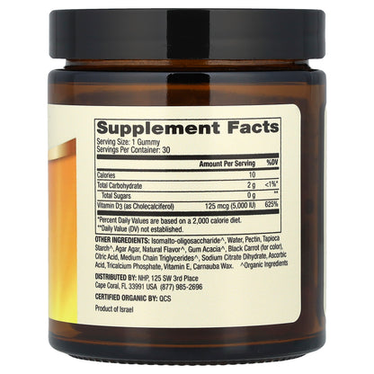 Dr. Mercola, Organic Vitamin D3 Gummies, Natural Cherry, 125 mcg (5,000 IU), 30 Gummies