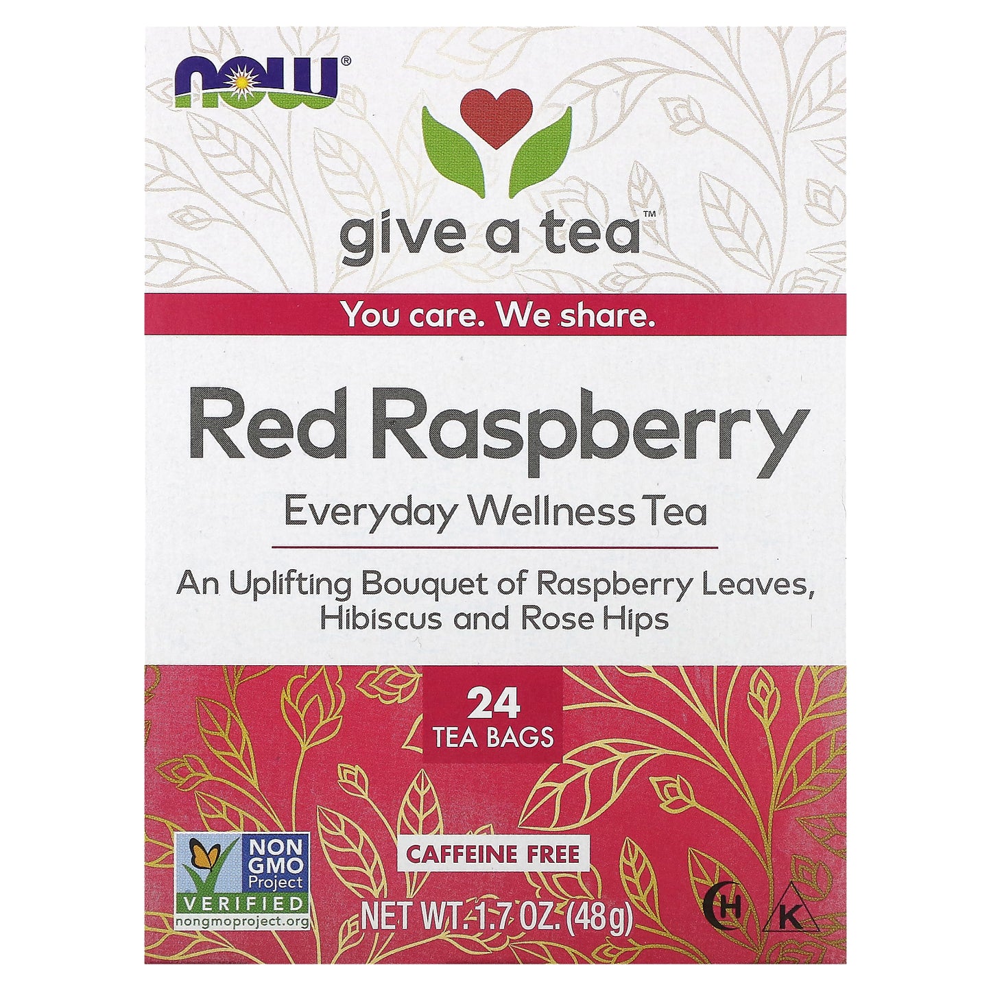 NOW Foods, Everyday Wellness Tea, Red Raspberry, Caffeine-Free, 24 Tea Bags, 1.7 oz (48 g)