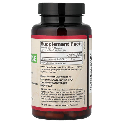 Sunergetic, Serrapeptase, 90 Capsules (18 mg per Capsule)
