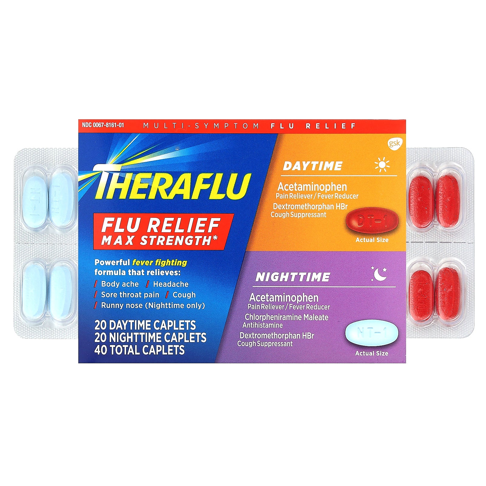 Theraflu, Flu Relief Max Strength, Daytime & Nighttime , 40 Caplets