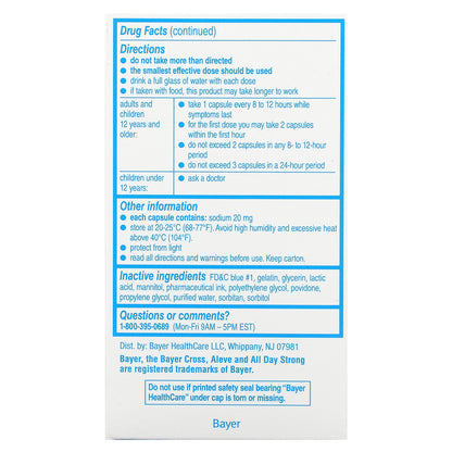 Aleve, Naproxen Sodium Capsules, Liquid Gels, 220 mg, 50 Capsules