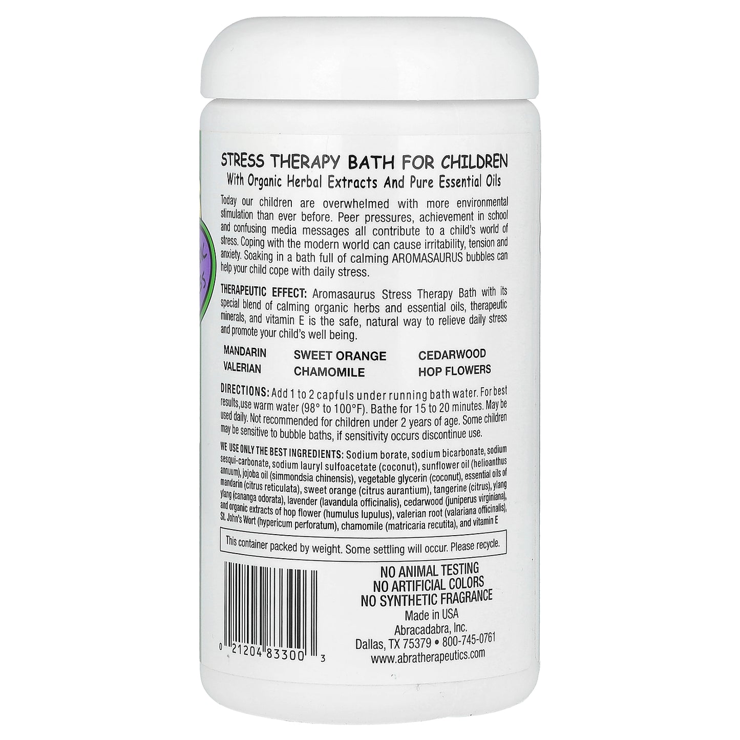Abra Therapeutics, Aromasaurus Stress, Aroma Therapy Bubble Bath For Children, 20 oz (566 g)