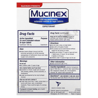 Mucinex, 12 Hour Chest Congestion, Maximum Strength, 1,200 mg, 14 Extended-Release Bi-Layer Tablets