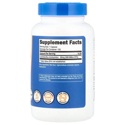 Nutricost, Lactobacillus Acidophilus, 50 mg (500 Million CFU), 120 Capsules