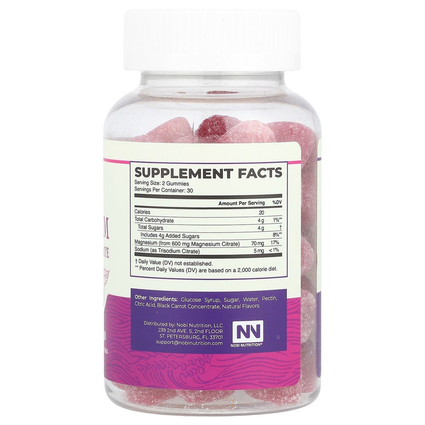 Nobi Nutrition, Magnesium Citrate Gummies, High Absorption, Raspberry, 600 mg, 60 Gummies (300 mg Per Gummy)