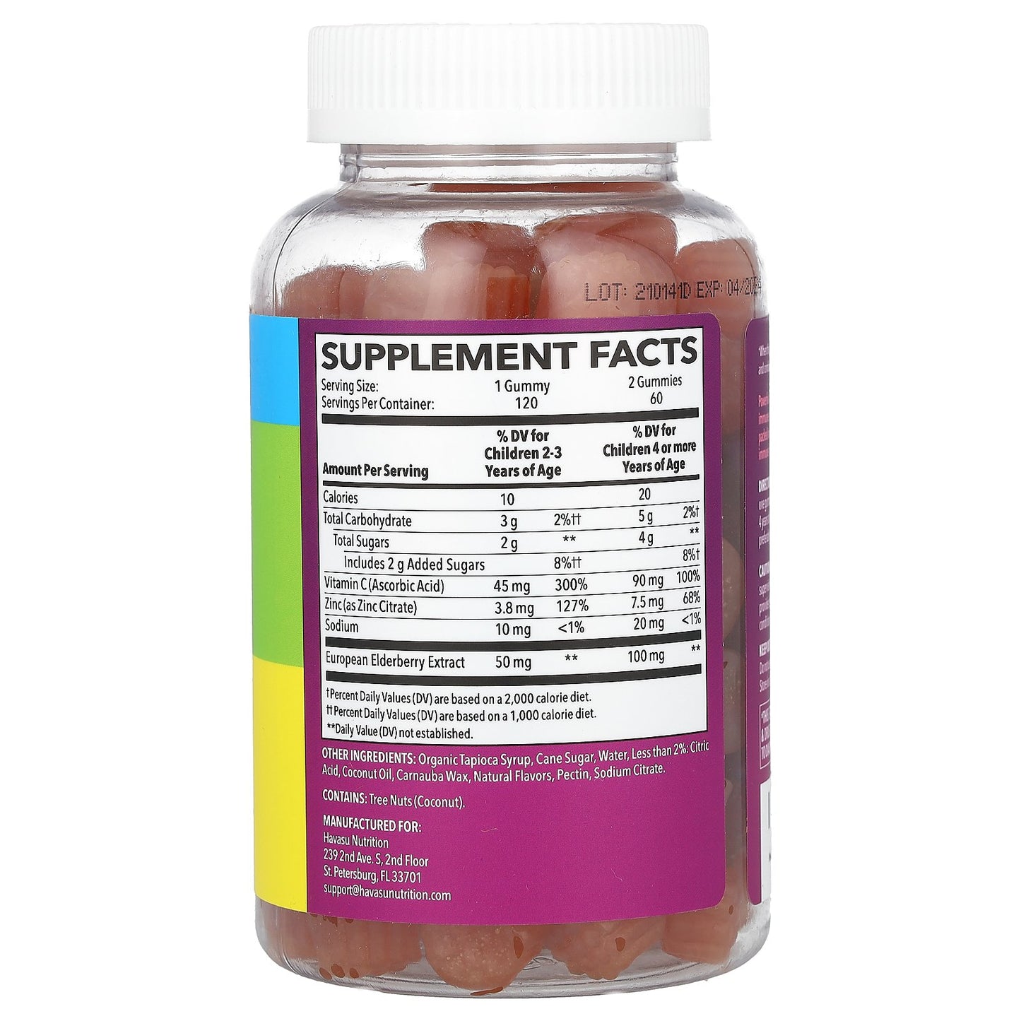 Havasu Nutrition, Elderberry Immune Gummies with Vitamin C & Zinc For Kids, Berry, 120 Gummies