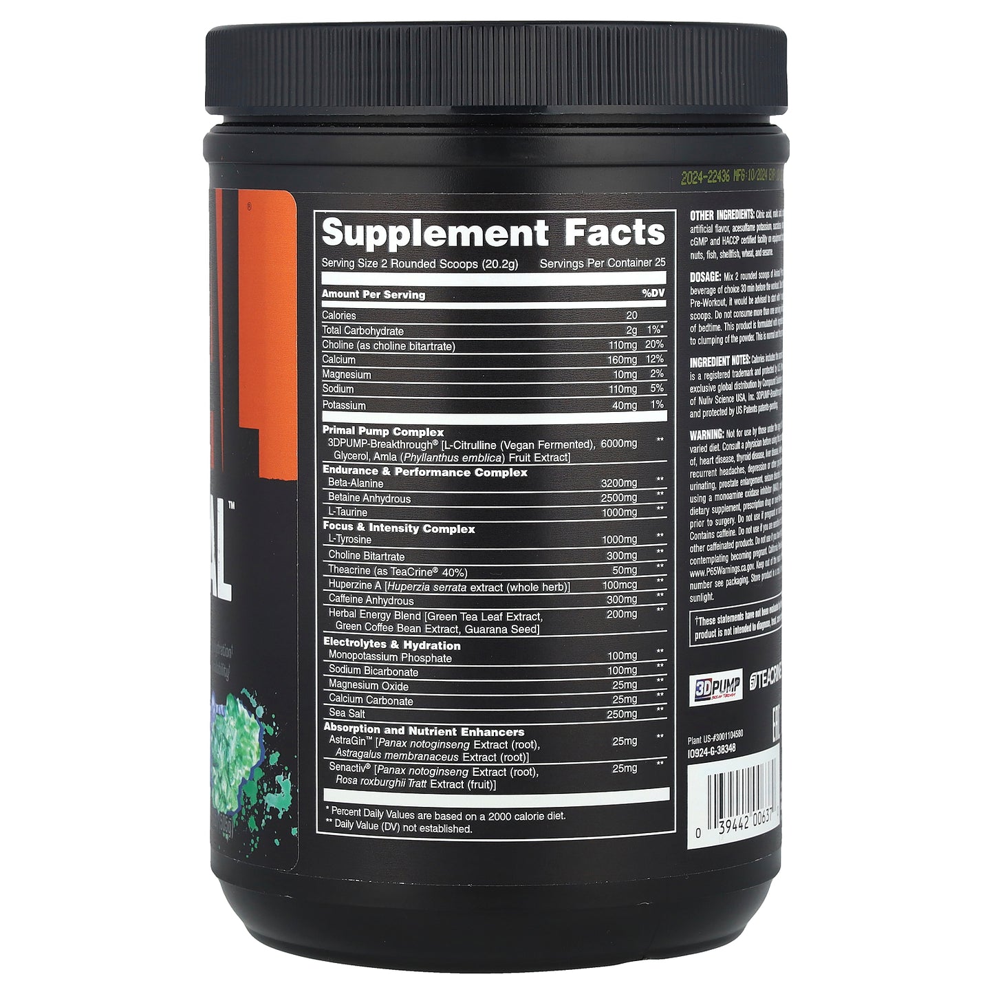 Animal, Pre Workout Primal™ Powder, Candy Crush'd, 1.11 lb (505 g)