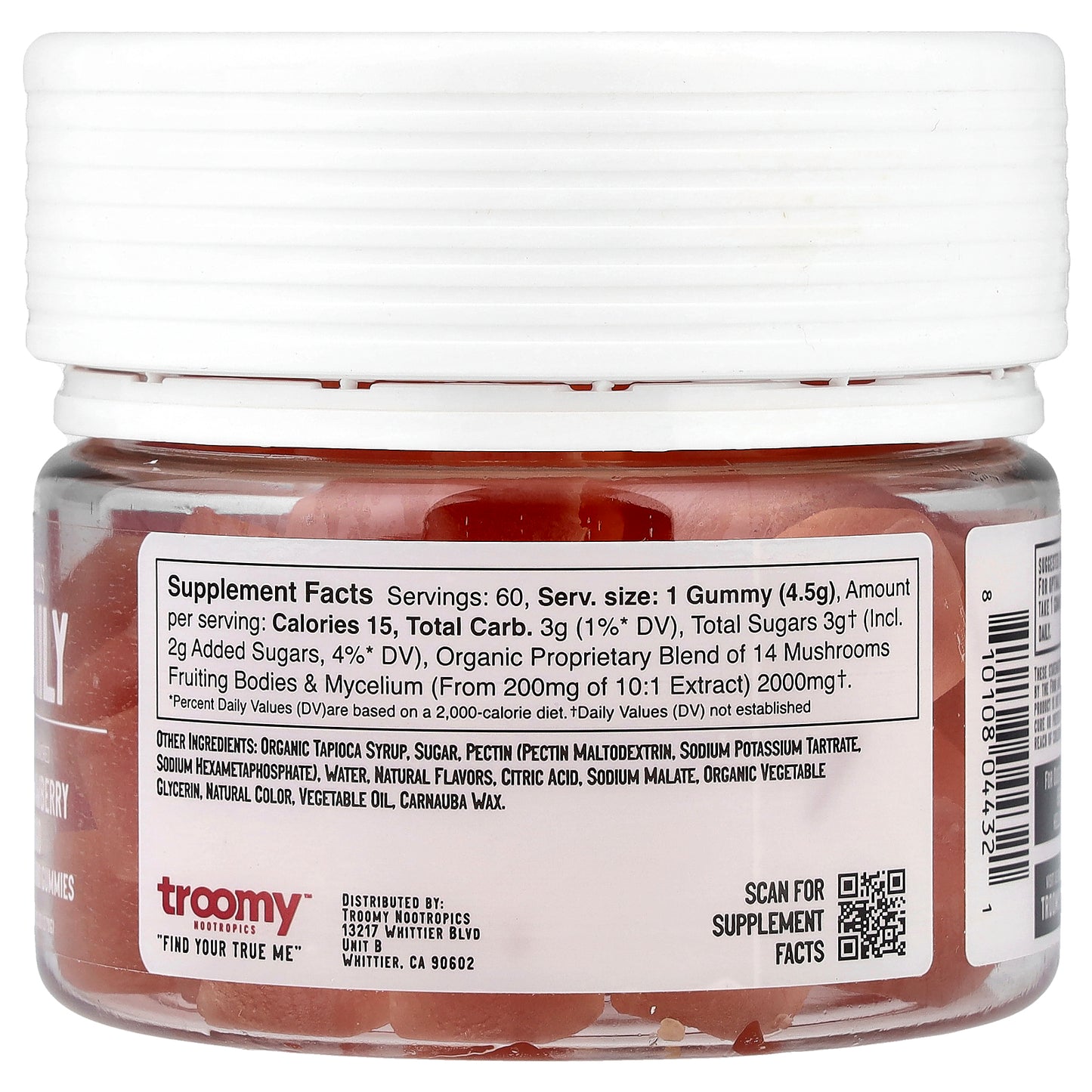 Troomy Nootropics, Daily, Functional Mushrooms Gummies, Strawberry Mango, 60 Gummies