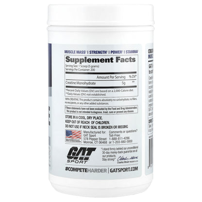GAT, Sport, Essentials, Creatine Powder, Unflavored, 35.3 oz (1 kg)