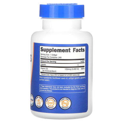 Nutricost, Vitamin D3, 5,000 IU, 240 Softgels