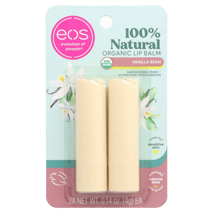 EOS, 100% Natural Organic Lip Balm, Vanilla Bean, 2 Pack, 0.14 oz (4 g) Each