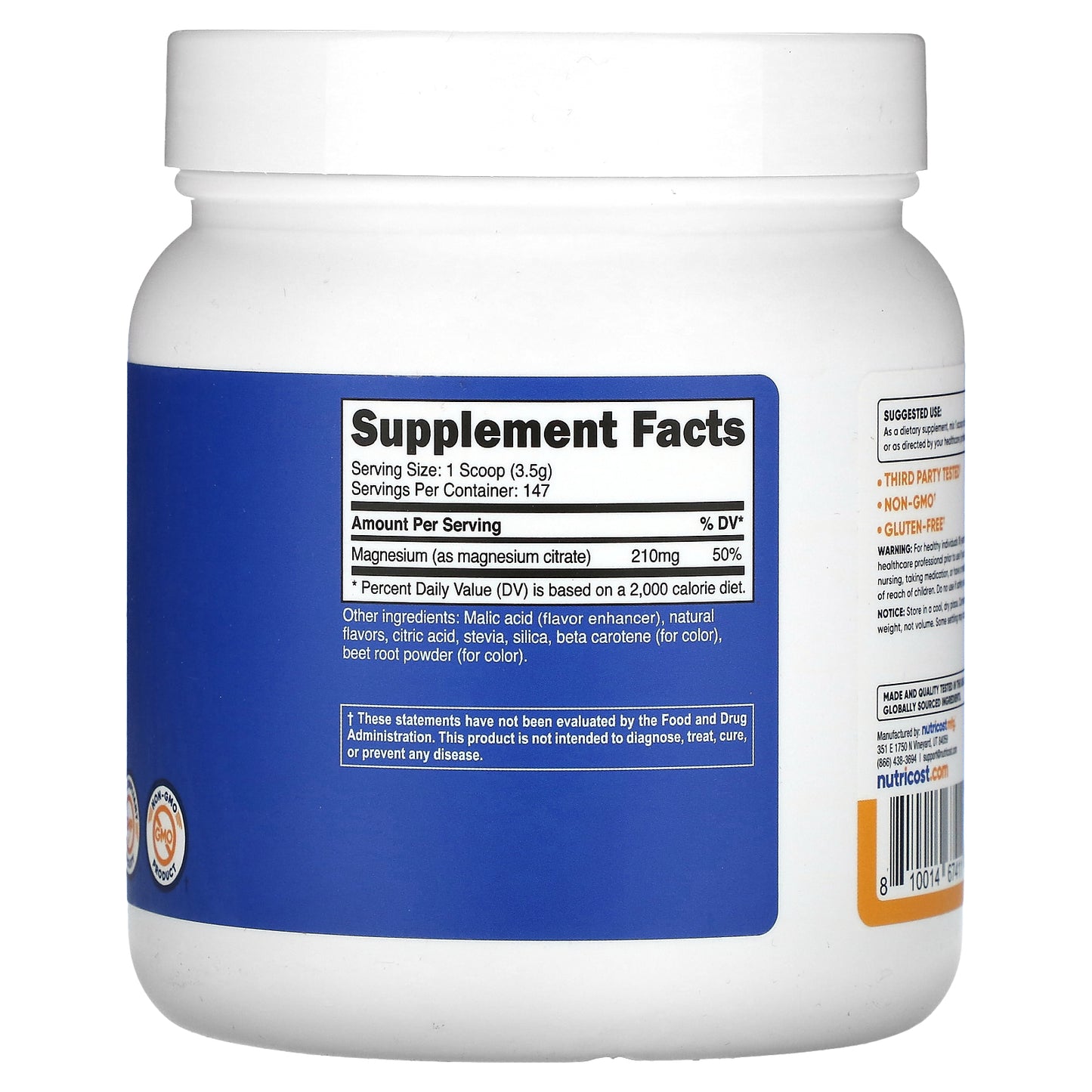 Nutricost, Magnesium Citrate, Peach Mango, 17.9 oz (500 g)