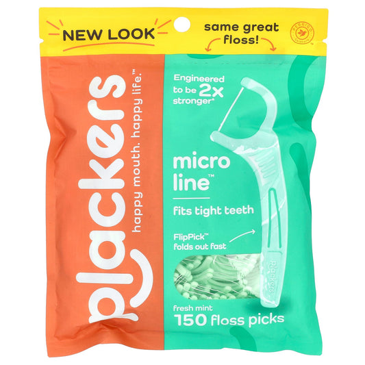 Plackers, Micro Line, Floss Picks, Fresh Mint, 150 Count