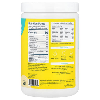 Further Food, Grass-Fed Collagen Peptides + Chaga Mushroom, Lemon, 10.5 oz (298 g)