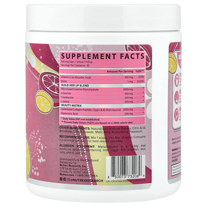 Nutrex Research, Creatine for Women + Booty & Beauty, Pink Lemonade, 11.43 oz (323.98 g)