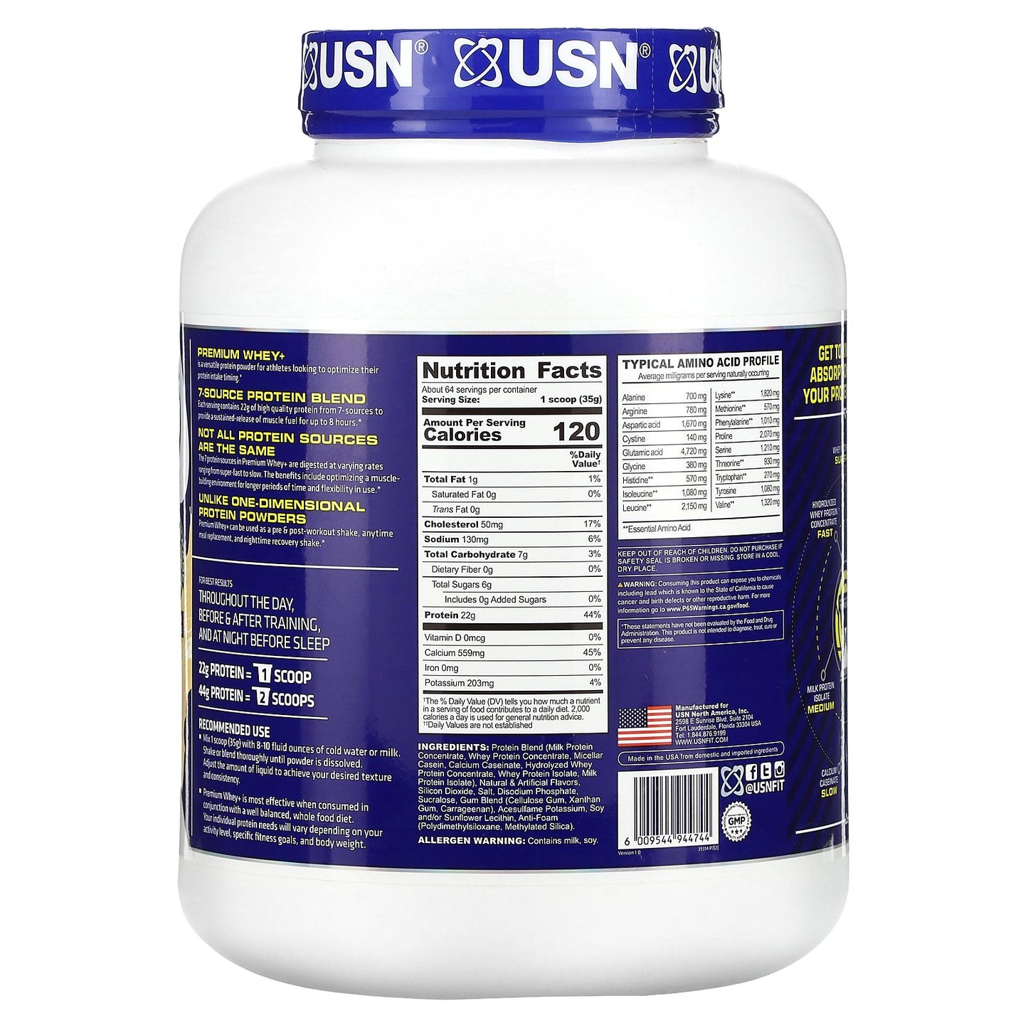 USN, Premium Whey+, Vanilla, 5 lbs (2,267 g)