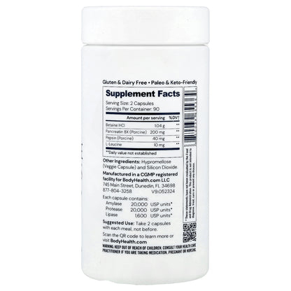 BodyHealth, Digestive Enzymes With Betaine, Pancreatin & Pepsin, 180 Capsules