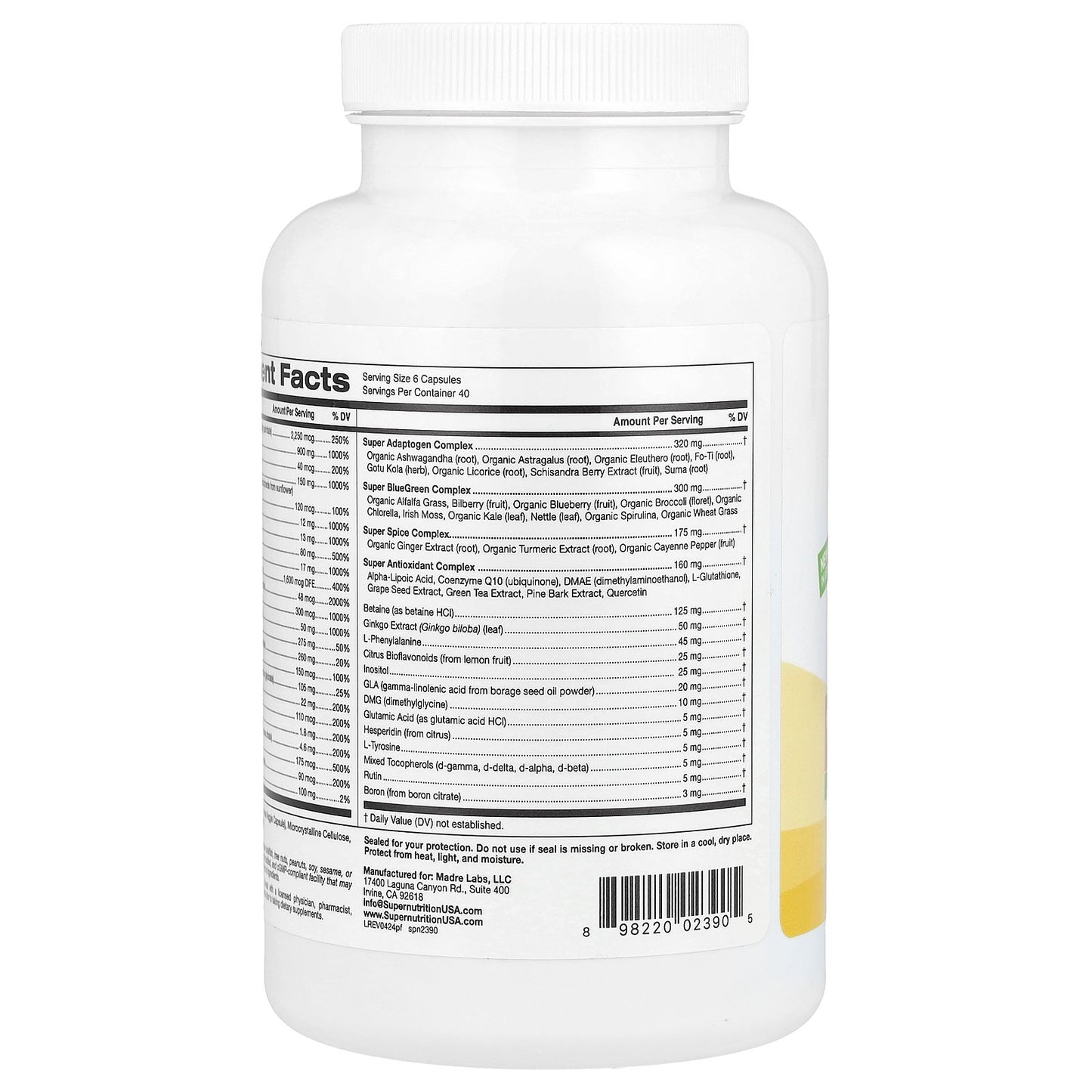 Super Nutrition, Perfect Family Multivitamin + Vitamin A, Methyl B12, Folate, Vitamin C, and Biotin, Iron Free, 240 Veggie Capsules