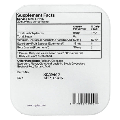 Diso, Vit C, Elderberry, 30 Oral Strips