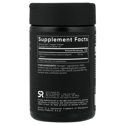 Sports Research, Saffron, 30 mg, 60 Veggie Softgels