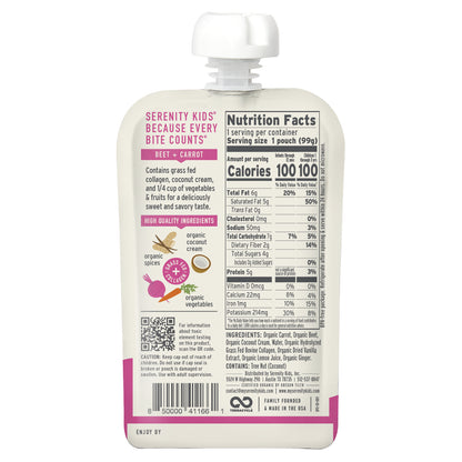 Serenity Kids, Dairy-Free Smoothie + Collagen, Beet & Carrot, All Ages 6+ Months, 3.5 oz (99 g)