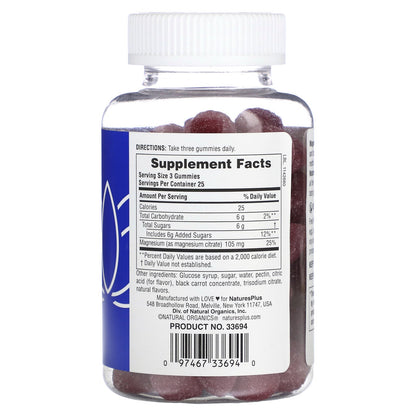 NaturesPlus, Magnesium Citrate, Raspberry, 105 mg, 75 Gummies (35 mg per Gummy)