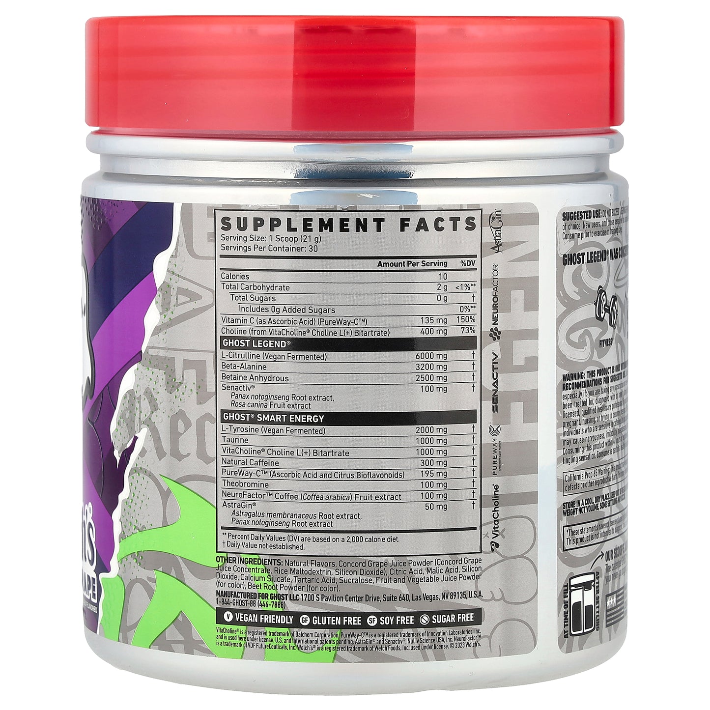 Ghost, Legend® Pre-Workout, Welch's® Grape, 22.2 oz (630 g)